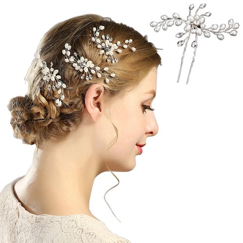 100cm / 39.3in Bridal Wedding Jewelry Hair Accessories: Crystal Rhinestone Hair Pins, Pearl Flower Hair Clips & Pearl Headpiece