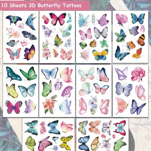 Hohamn Butterfly Temporary Tattoos for Women Gilrs- 100 Styles Colorful Art Tattoos for Women Girls Butterfly Party Favors, Baby Shower