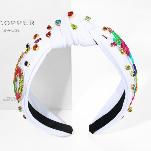 boderier FABULOUS 40 Birthday Headband for Women, White Wide Knotted Headband with Crystal Embellished 40th Birthday Decorations, Birthday Gifts for Women