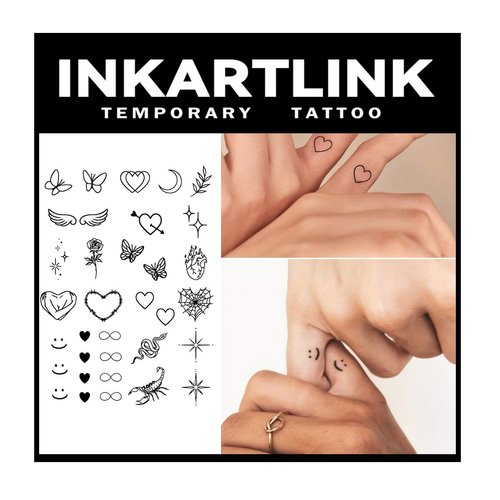 INKARTLINK Tattoo Tech, 2 Sheets Medium Semi Permanent Tattoo, Adult Art Design Temporary Tattoos, Lasts 1-2 Weeks, Waterproof, Realistic Look, No Adhesive, No Reflection (Butterflies and Love)