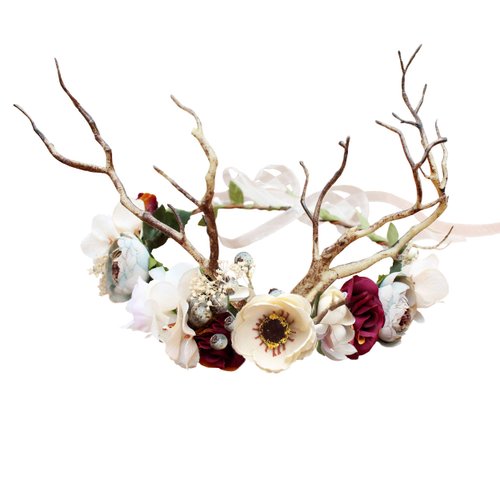 LLinfflr Deer Antler Hair Band Deer Headband with Flowers Antler Hair Hoop Flower Headband Party Cosplay Costume