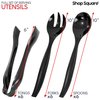 Disposable Plastic Serving Utensils - Set of 18 Black Plastic Utensils, 6 Each 6" Serving Tongs, 10” Serving Spoons, 10” Serving Forks, Buffet Serving Utensils, Party Utensils