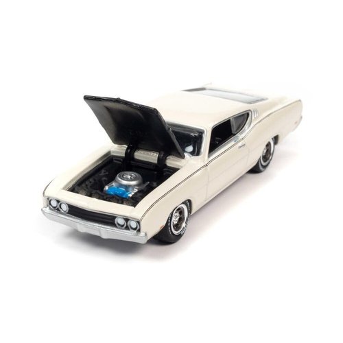 1969 Torino Talladega Wimbledon White with Matt Black Hood Classic Gold Collection Series Limited Edition to 10548 Pieces Worldwide 1/64 Diecast Model Car by Johnny Lightning JLCG028-JLSP222A