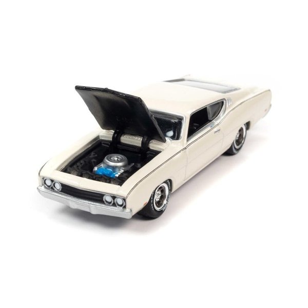 1969 Torino Talladega Wimbledon White with Matt Black Hood Classic Gold Collection Series Limited Edition to 10548 Pieces Worldwide 1/64 Diecast Model Car by Johnny Lightning JLCG028-JLSP222A