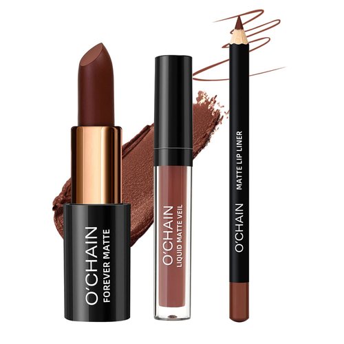 BAISEN DIARY Matte Lipstick & Matte Liquid Lipstick & Lip Liner Makeup Set, All in One Lips Makeup Kits Long-Lasting Wear Non-Stick Cup Not Fade Waterproof Lip Make Up Gift Set (02)