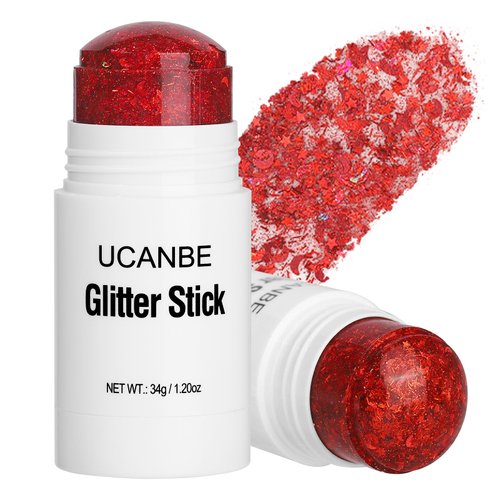 UCANBE Red Body Glitter Stick for Singer Concerts Music Festivals, Face Glitter Makeup for Face Body Hair Eyes & Lips, Chunky Glitter Sparkling Mermaid Sequins for Women 1.2OZ