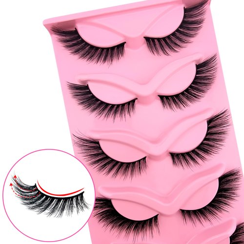 Fox Eye Lashes Wispy Eyelashes 18mm Cat-Eye Lashes Angel Wing Lashes Faux Mink False Eyelashes Natural Look 5 Pairs pack(XF05)