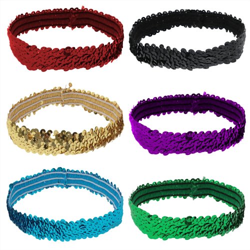Honbay 6PCS Sequin Elastic Headbands Sparkly Glitter Stretch Head Bands Performance Hair Accessories for Dance Disco Party Favor (6 Color)