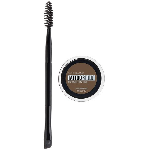 Maybelline TattooStudio Brow Pomade Long Lasting, Buildable, Eyebrow Makeup, Medium Brown, 1 Count