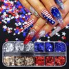 12 Grids 4th of July Star Nail Glitter Sequins Shiny Red Blue Sliver Gold Star Nail Stickers Decals Independence Day Nail Sequins Flakes 3D Glitter Nail Art Supplies for DIY Nail Eye Face Body Decor
