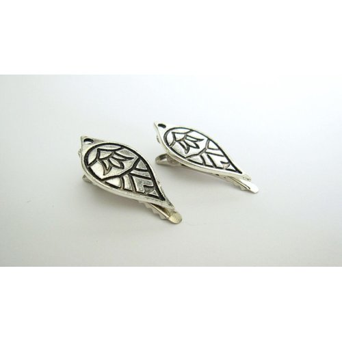 2 small leaf shape silver native looking metal alligator hair clip for fine