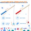 Sumind 6 Pcs Magnetic Fishing Pole Wooden Magnetic Fishing Rods with Magnet Hooks Christmas Fishing Game Toy Gifts for Birthday Party(Red, Blue,Column, Hook)