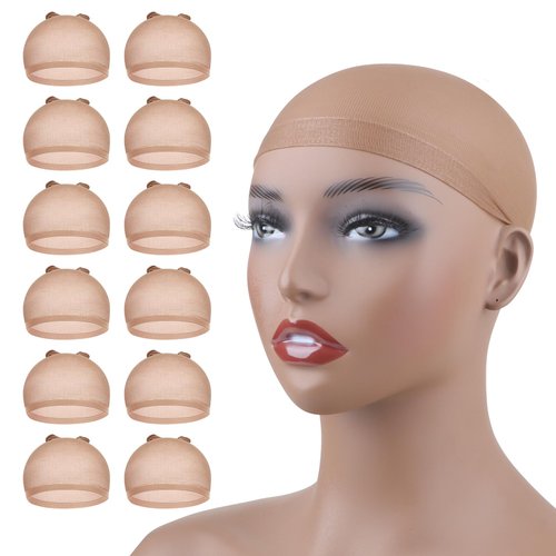 Lashey Wig Cap 12 Pieces Dark Brown Swiss Lace Wig Caps Skin-friendly Hair Cap for Wigs Breathabl...