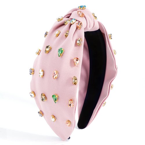 Wecoe Pink Knotted Headband For Women Girls Rhinestone Headband Wide Headbands Non Slip Fashion Cloth Sparkly Jeweled Beaded Embellished Comfortable Headband Hair Accessories For Women Girls