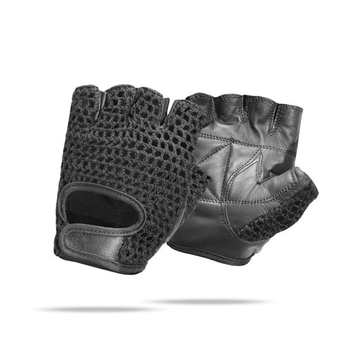Kango Leather Padded Breathable Fingerless Workout Gloves, Crochet Back, Black (Small)