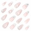 BABALAL Medium Almond Press on Nails White French Tip Fake Nails Sliver Bow Glue ons Nails 3D Water Ripple Design Acrylic Nails 24Pcs Y2k Star Stiletto False Nails with Design