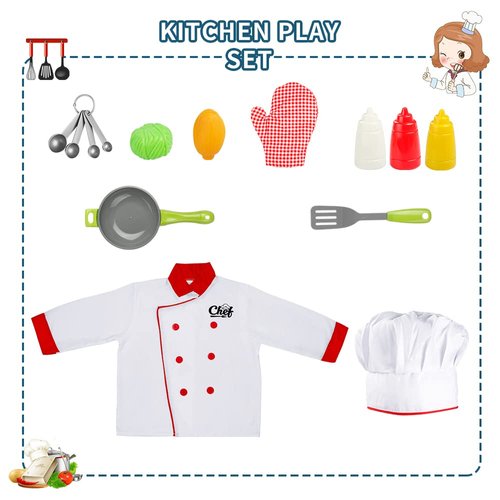 Lesheng space Chef Costume for Kids, Cook Role Play Dress -Up Set with Realistic Kitchen Toys, Pretend Chef Outfit for Halloween