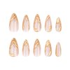 MISUD Press on Nails Medium Almond Fake Nails Glossy Glue on Nails 3D Gold Chrome Acrylic Nails Stiletto Artificial Nails French Tip Stick on False Nails with Design 24 pcs