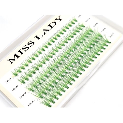 Colored Green Lash Clusters, 3D Volume 20D Curl C, Thickness 0.10mm, Length 8-16mm Mixed Tray, 100 PCS of Green Eyelash Clusters, Faux Mink Green Individual Lash Extensions DIY