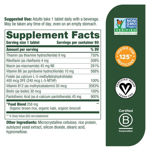 MegaFood Balanced B Complex - B Complex Vitamin Supplement Helps Support Cellular Energy - Vitamin B12, Vitamin B6 & Folate, - Vegan, Kosher, Non GMO - Made Without 9 Food Allergens - 90 Tabs