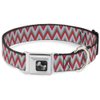 Dog Collar Seatbelt Buckle Zig Zag White Tan Gray Red 11 to 17 Inches 1.0 Inch Wide