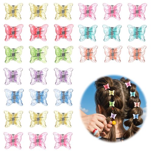 JJUNW 30Pcs Cute Mini Butterfly Hair Clips, Multi-color Mini Cute Hair Styling Accessories for Thin Fine Hair Mixed Color Hair Clips Strong Grip Hair Accessories(Glitter type)