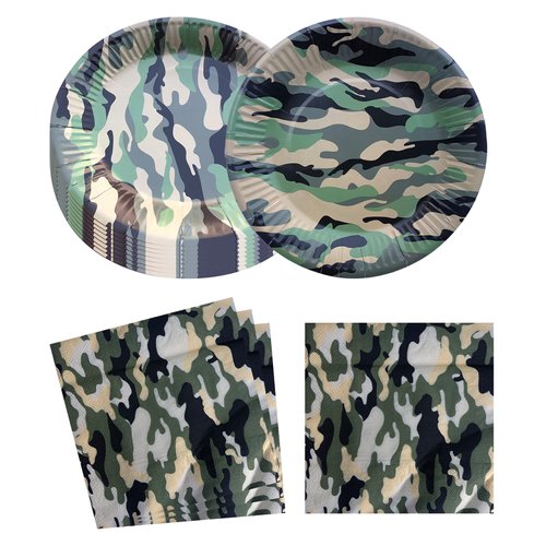 Fenghu Camo Birthday Party Supplies, 20 Plates and 20 Napkin, for Camouflage Hunting Theme Birthday Party Decoration