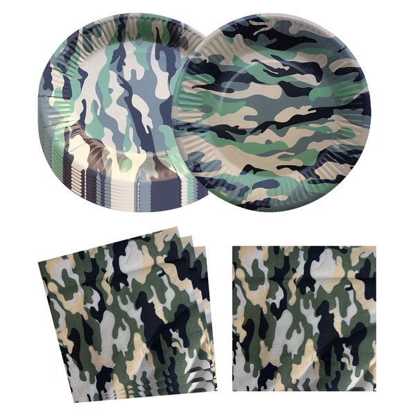 Fenghu Camo Birthday Party Supplies, 20 Plates and 20 Napkin, for Camouflage Hunting Theme Birthday Party Decoration