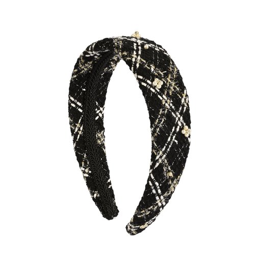 EVITA PERONI Fabric Cloth Headband for Women Black White Vintage Tweed Pearl Wide Hair Band Wedding Accessories for Women…