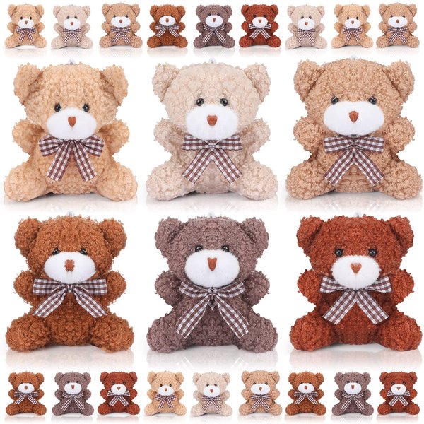 24 Pack Mini Bear Toys Bulk Plush Stuffed Animals Jointed Doll 3.15 Inch Bear Keychain for Teens Girls Adult Birthday Wedding Graduation Gift Decoration Party Favor Backpack DIY Pendant (Stylish)