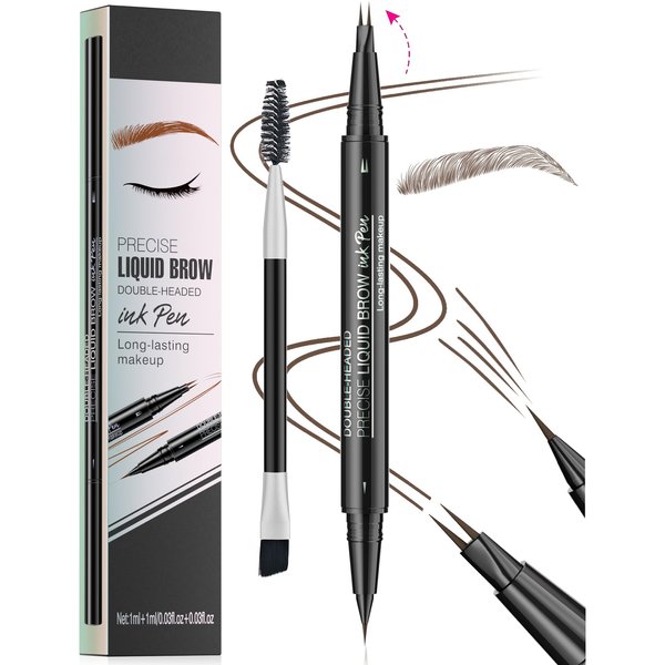 Vawolecy Microblading Eyebrow Pen, Brow Pencil 2-in-1 Dual-Ended Eyebrow Pencil with Micro-Fork-Tip Applicator and Precise Brush-Tip Create Hair Like Brows, Last All-Day