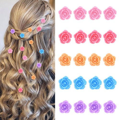 YISSION 20Pcs Mini Flower Hair Clips for Girls Women Cute Hair Pins Small Hair Clips Rose Flower Clips for Hair Wedding Hair Barrettes Bridal Hair Accessories for Girls Women Colorful