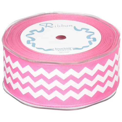 Pink White Chevron Satin Ribbon 1.5" x 20 Yard roll Gift Wrap Bow Wreath Decor