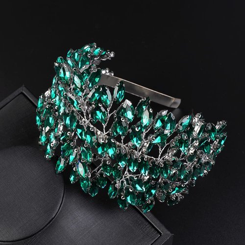 JWICOS Crystal Bridal Headband Tiara Wedding Headpiece for Bride Wedding Hair Accessories for Women and Girls (Green Silver)