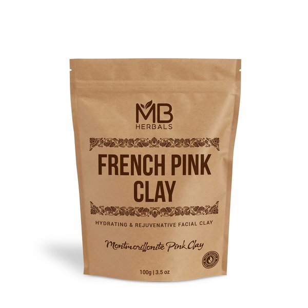 MB Herbals French Pink Clay 100 Gram (3.5 oz) | Montmorrillonite Pink Clay (French Rose Clay) | Mild, Hydrating Clay suitable for Sensitive Skin | Mined & Processed in India