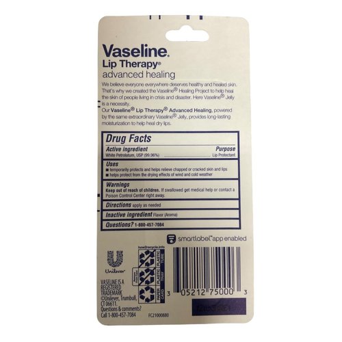 Vaseline Lip Therapy Advanced Healing Lip Balm Tube 3-Pack – White Petroleum Lip Protectant, 0.25 Oz Ea