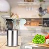 KSENDALO Stainless Steel Utensil Holder - 6.6inch Tall Kitchen Utensil Organizer with Weighted Base - Brushed Finish Metal Canister for Silverware Utensil Storage, 5inch Wide Utensil Rack, Silver