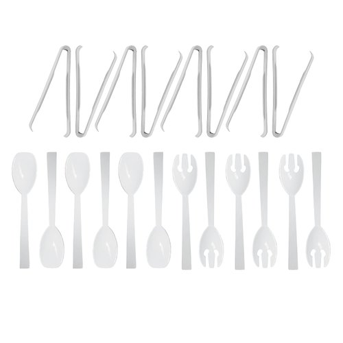 Party Essentials Plastic Party Buffet Serving Utensils Kit, Spoons/Forks/Tong, 20-Piece, White
