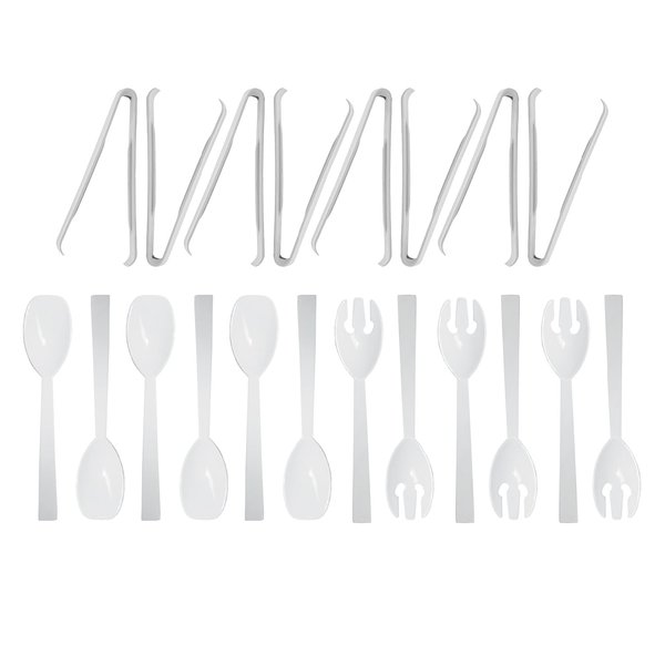 Party Essentials Plastic Party Buffet Serving Utensils Kit, Spoons/Forks/Tong, 20-Piece, White