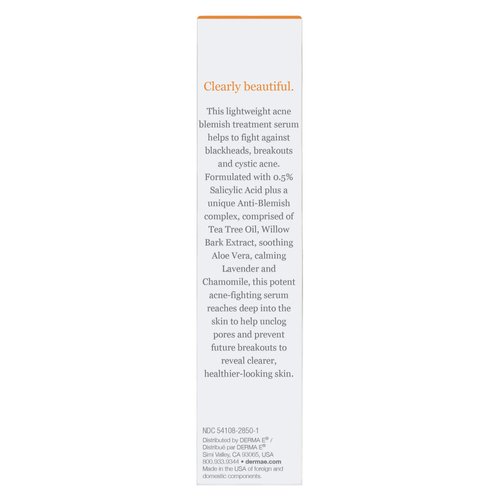 DERMA E Acne Blemish Control Treatment Serum – Active Salicylic Acid Serum for Face – Pore-Cleaning Anti-Blemish and Blackhead Treatment for Blemish-Prone Skin, 2 fl oz