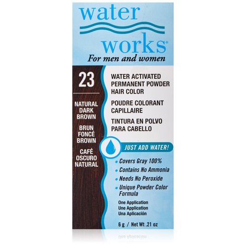 Water Works Water Activated Permanent Powder Hair Color for Men and Women, #23 Natural Dark Brown