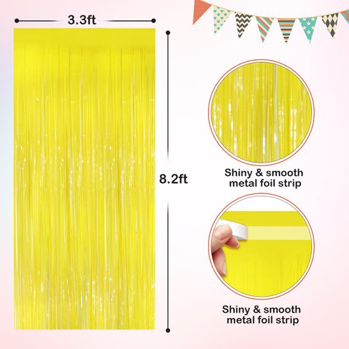 Macaron Yellow Metallic Tinsel Foil Fringe Curtains, 2 Pack 3.3x8.3 Feet Party Streamer for Birthday Party Decorations, Halloween Decor, Foil Curtain for Bachelorette Party