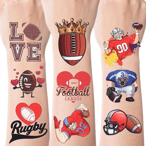 Football Temporary Tattoos - 10 SheetsFootball Birthday Party Stickers | Football Game Birthday Party Supplies Decorations, Rugby Fans Cheer leaders Party Favors