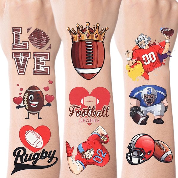 Football Temporary Tattoos - 10 SheetsFootball Birthday Party Stickers | Football Game Birthday Party Supplies Decorations, Rugby Fans Cheer leaders Party Favors