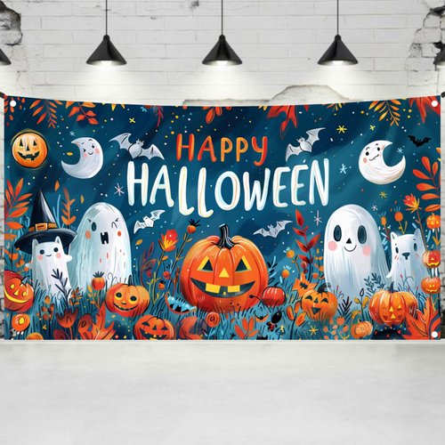 Halloween Backdrops for Kids Children Parties 4x6 ft Night Happy Halloween Banner, Ghost Halloween Party Decorations Halloween Party Banner, Spooky Halloween Decorations Indoor (C)