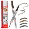 DEFSAP Microblading Eyebrow Pen - Eyebrow Pencil Magical 2-in-1 Dual-Ended Eye Brow Pencils for Women with 4-Fork-Tip & Eyebrow Styling Brush Create Natural Hair-Like Brows and Hairs (Dark Brown)