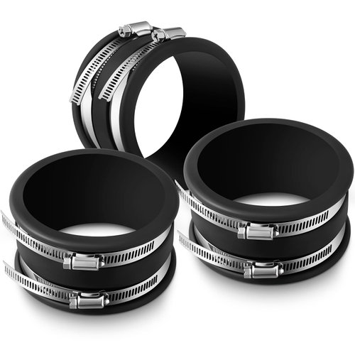 Minatee Dust Control Flex Cuffs with Stainless Steel Hose Clamps, Flexible PVC Coupling for Plastic and Copper Plumbing Connections, Connector Ports Dust Collection Fittings(4 Inch, 3 Pcs)