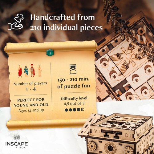 INSCAPE Caesar´s Riches Puzzle Box - Escape Room in A Box for Adults - Cluebox - Mind Puzzles for Adults - Puzzle Boxes with Hidden Compartments - Puzzle Boxes for Adults - Wooden Puzzle Box