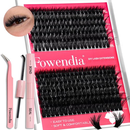 Fowendia Lash Extension Kit DIY Individual Lashes Cluster Extensions with Lash Bond and Seal, 60D+80D Lash Clusters Kit