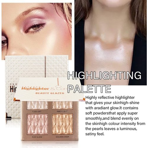 4 Colors Highlighter Contour Palette Natural Glow Face Brightens&Shades and Body Shading Shimmer Bronzer Powder Shimmer Glitter Illuminating Cheek Makeup